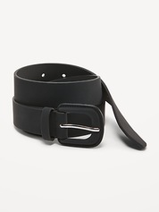 VTG OLD NAVY Belt Sz. M Studded Genuine Leather O-Ring Buckle Black Brass  #B1238