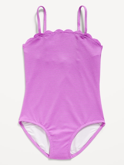 View large product image 1 of 2. Bandeau Scallop-Trim One-Piece Swimsuit for Girls