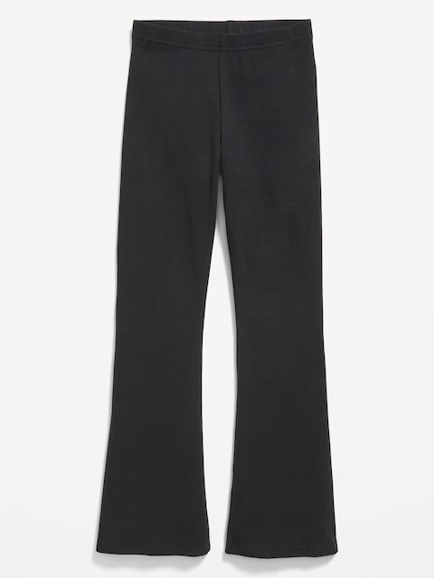 Full-Length Ribbed Flared Leggings for Girls - Black Jack