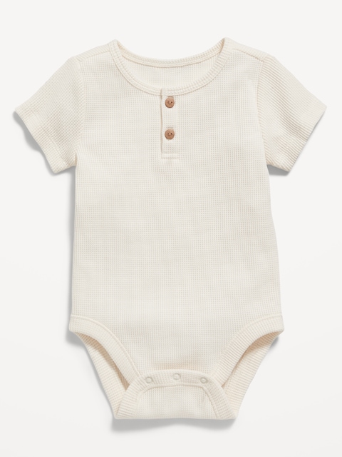 Unisex Thermal-Knit Henley Bodysuit for Baby - Creme De La Creme