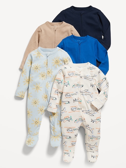 View large product image 1 of 2. Unisex 2-Way-Zip Sleep & Play Footed One-Piece 5-Pack for Baby