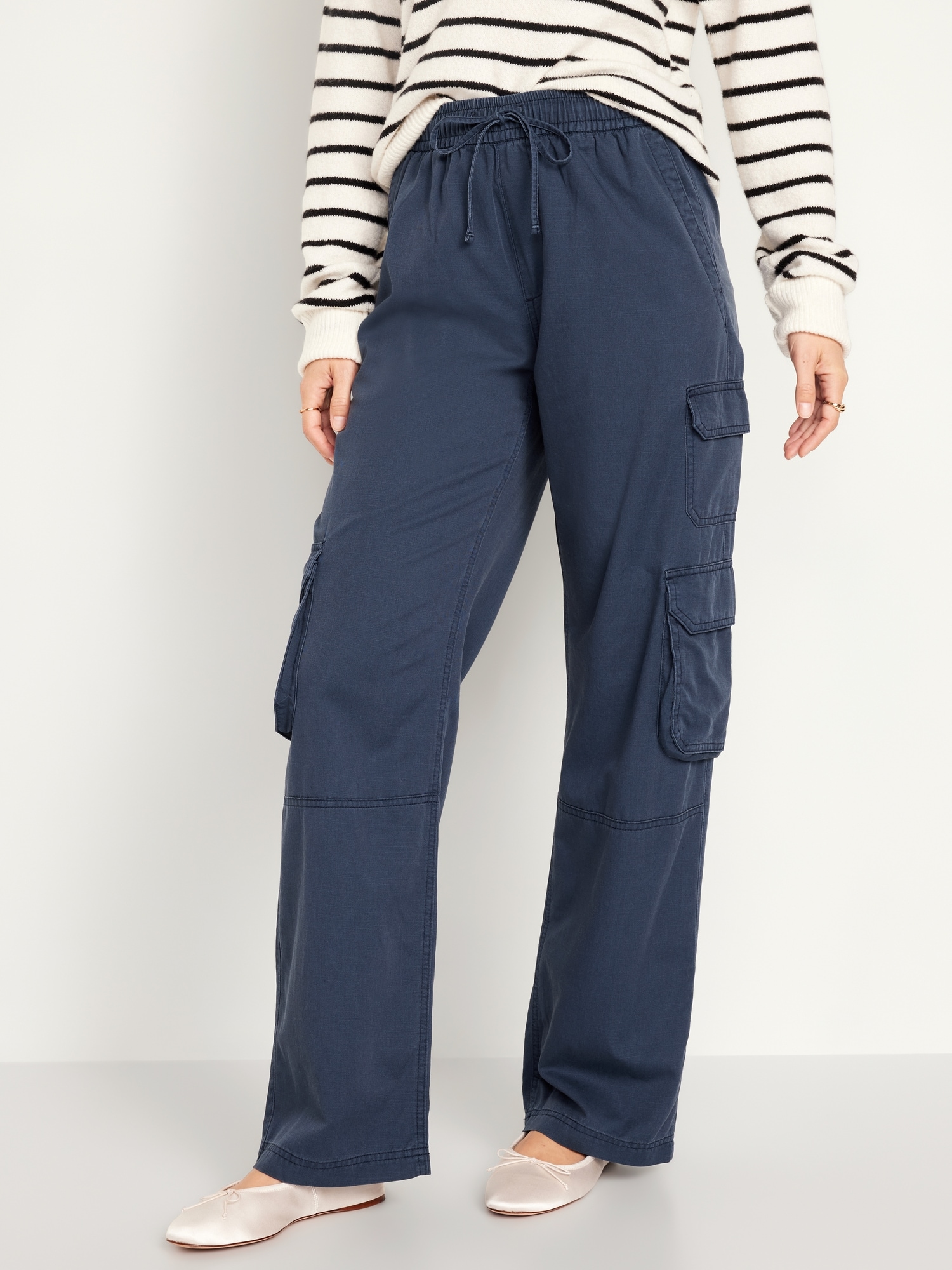Joe Fresh Women's sz 6 blue navy Pocket Drawstring Cargo Pants convertible  33x28