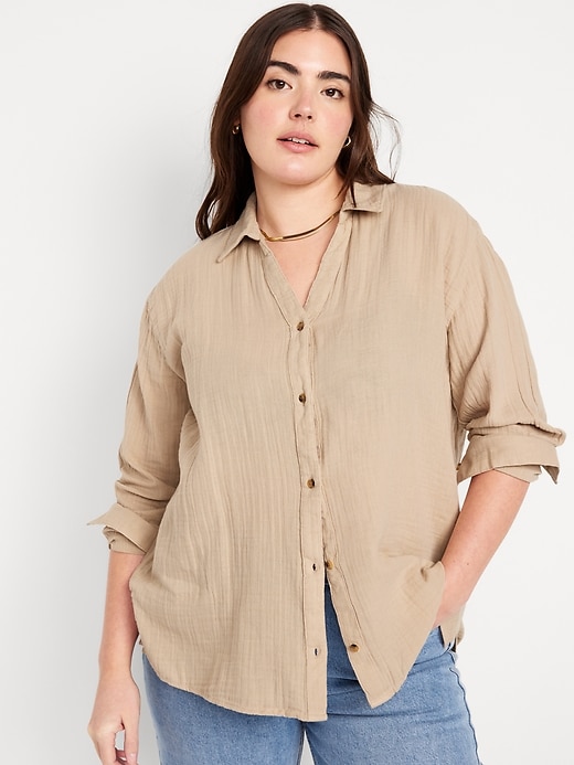 Image number 5 showing, Crinkle Gauze Button-Down Boyfriend Shirt