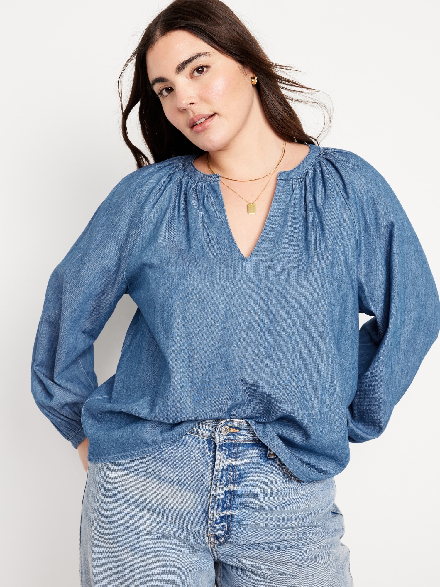 Long-Sleeve Chambray Top | Old Navy