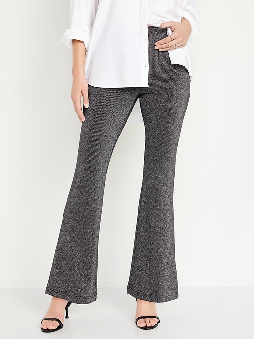 Topshop rib flare trousers in grey