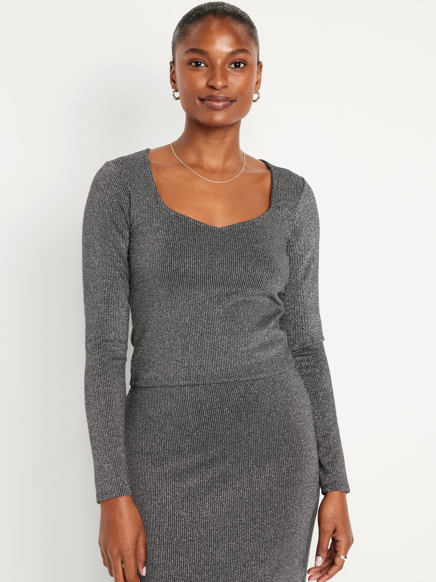 Fitted Rib-Knit Shine Top