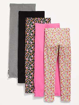 Girls' Leggings, Pack of 5, Black/Navy/Pink, Space/Multi Color