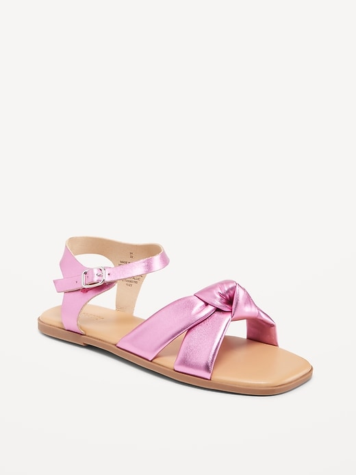 View large product image 1 of 4. Faux-Leather Knotted Strap Sandals for Girls