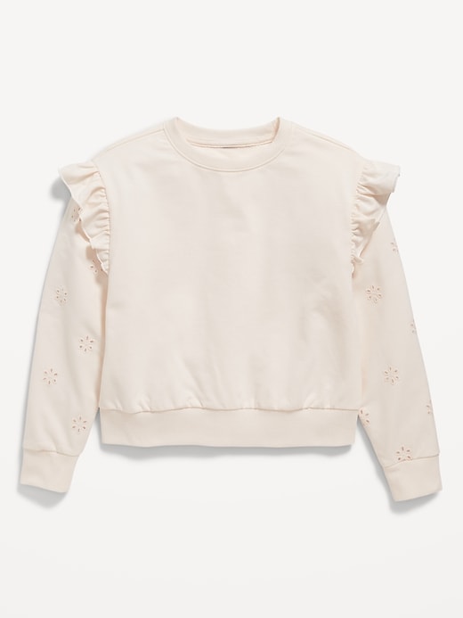 View large product image 1 of 2. Ruffled Floral-Eyelet Crew-Neck Sweatshirt for Girls