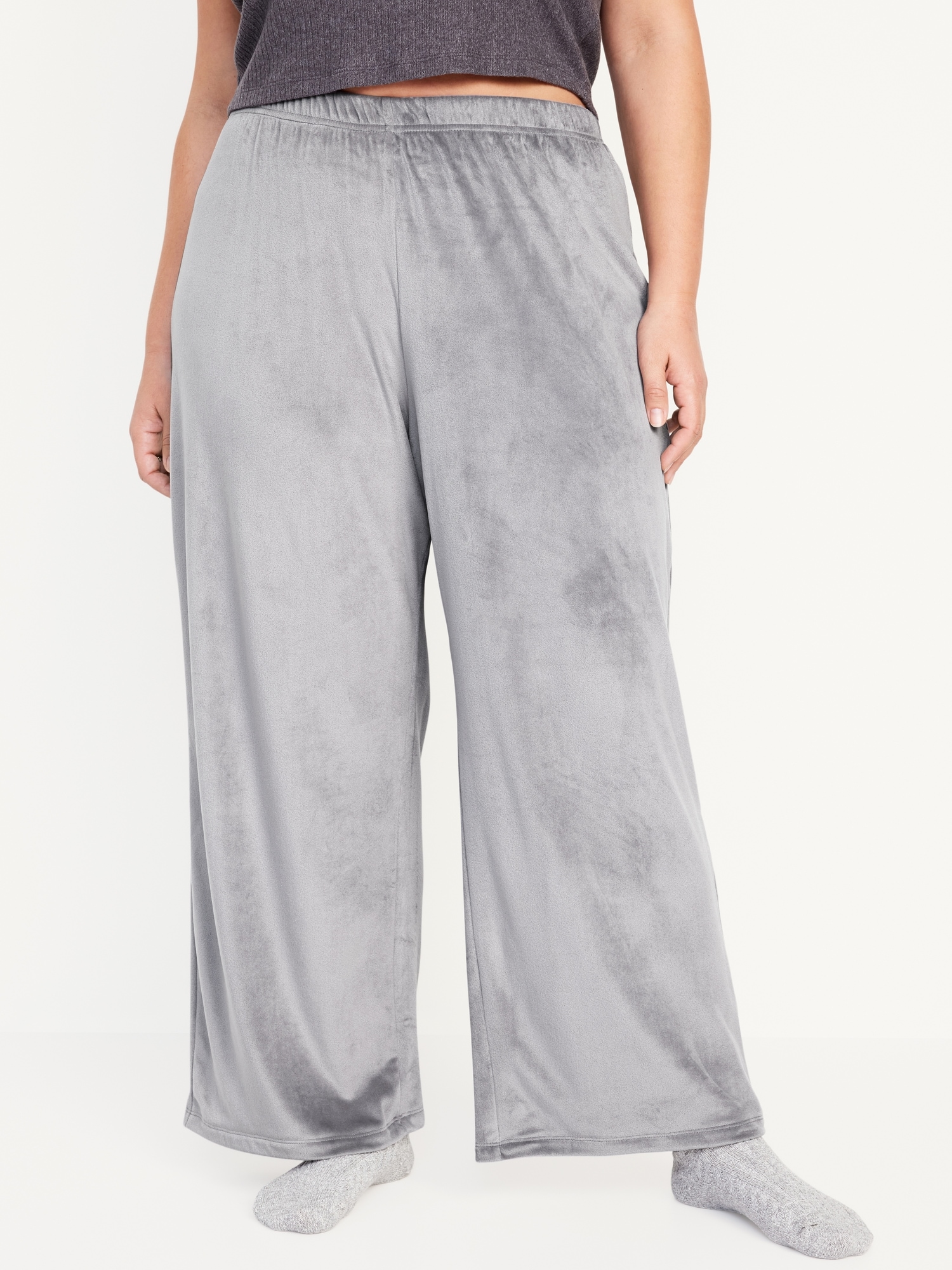 High-Waisted Velour Pajama Pants