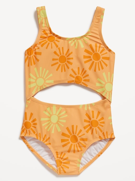 View large product image 1 of 1. Printed Cutout One-Piece Swimsuit for Girls