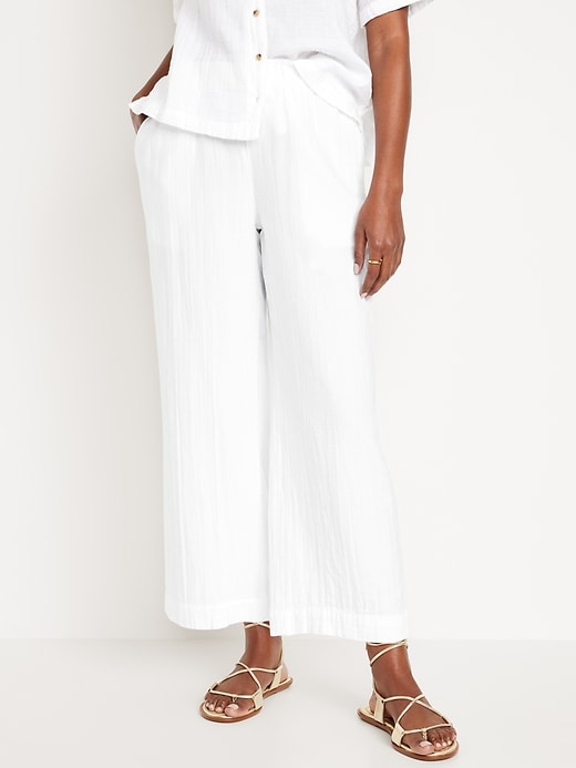 Image number 1 showing, High-Waisted Crinkle Gauze Pull-On Ankle Pants