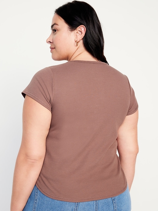 Image number 8 showing, Short-Sleeve Waffle-Knit Henley Top