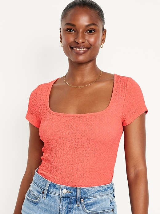 Image number 1 showing, Fitted Square-Neck T-Shirt