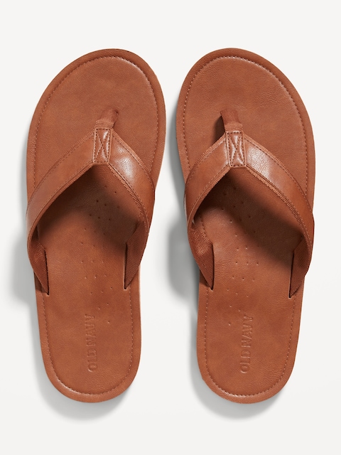 Faux-Leather Flip-Flop Sandals for Men