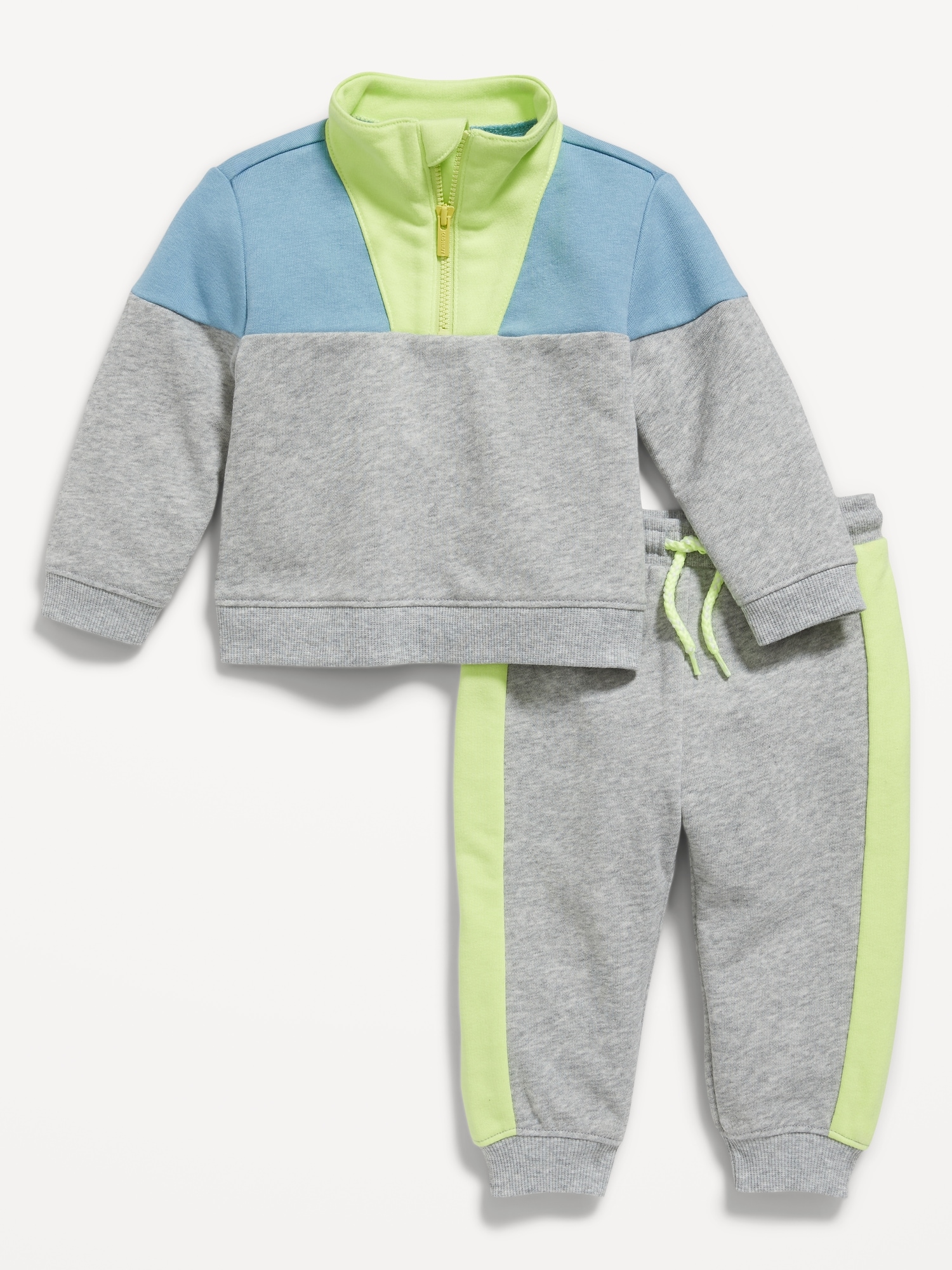 Color-Block Quarter-Zip Sweatshirt and Sweatpants Set for Baby