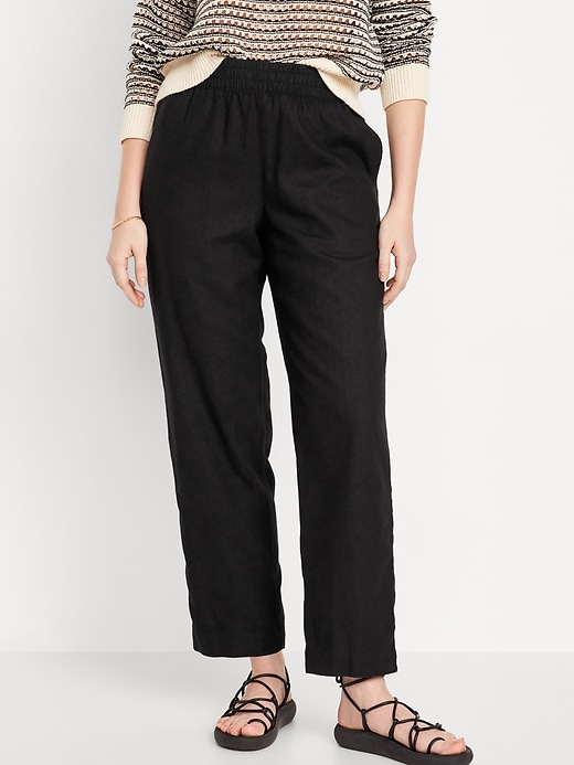 Image number 1 showing, High-Waisted Linen-Blend Straight Pants