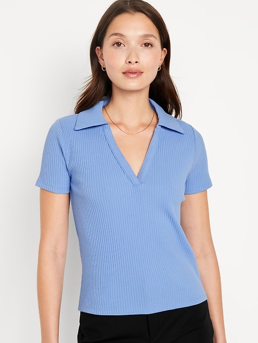 Image number 1 showing, Short-Sleeve Rib-Knit Collared Shirt