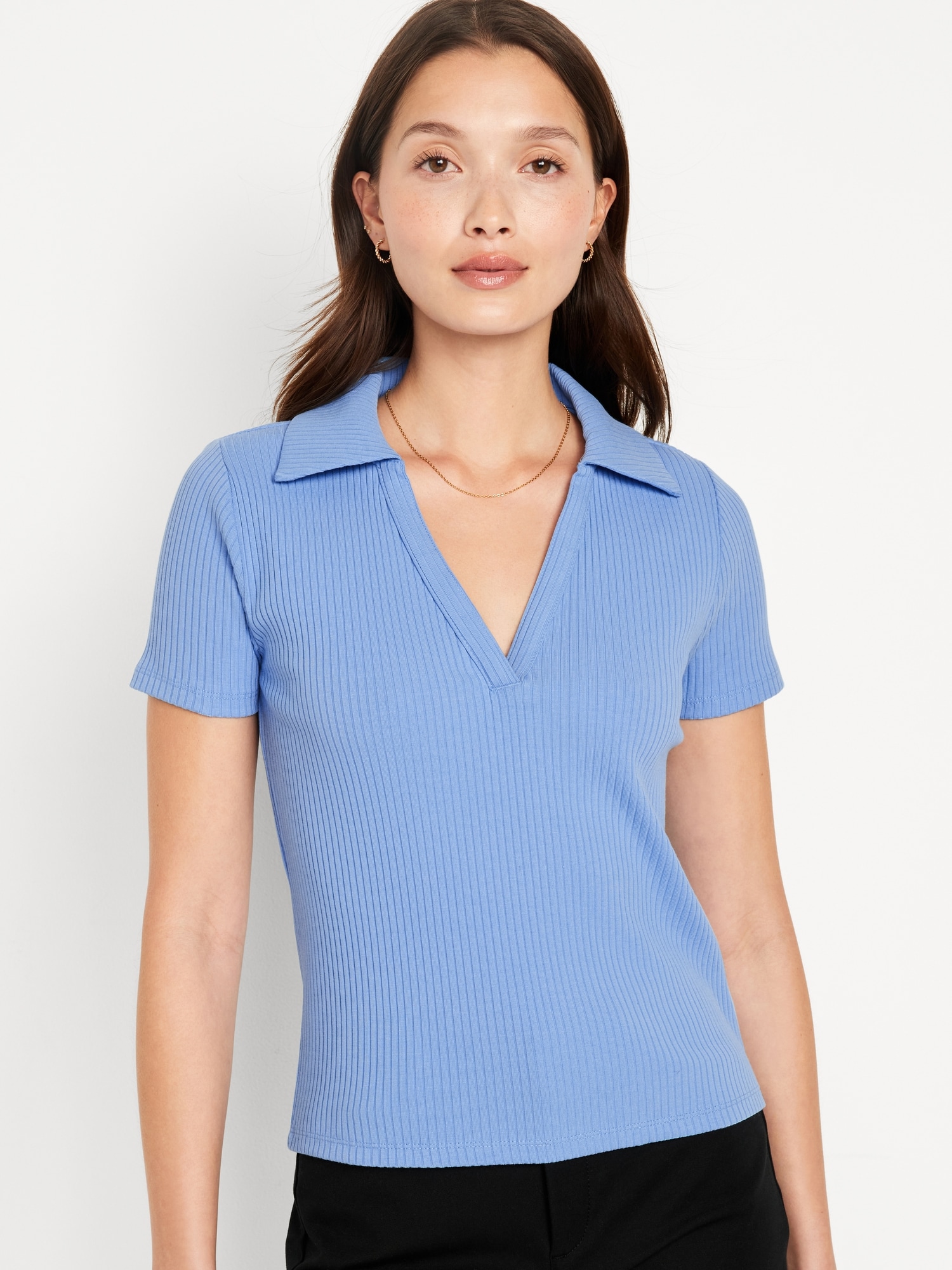 Short-Sleeve Rib-Knit Collared Shirt