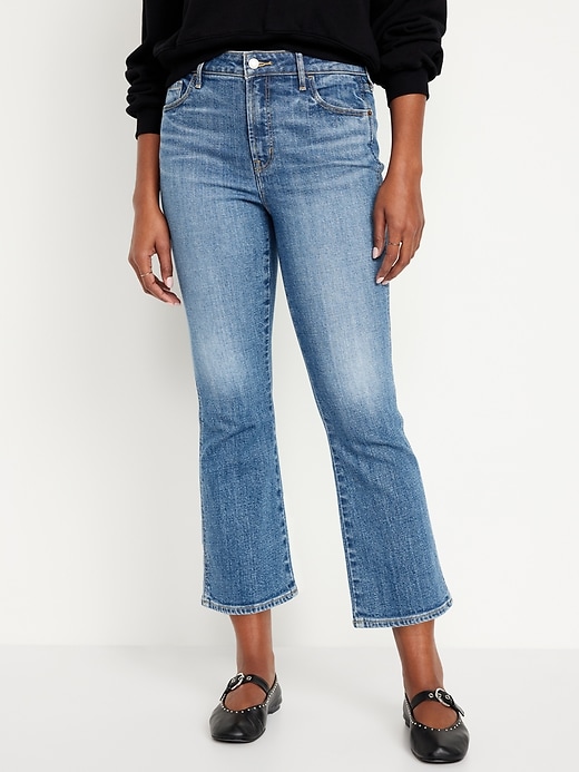Image number 1 showing, High-Waisted 90's Crop Flare Jeans