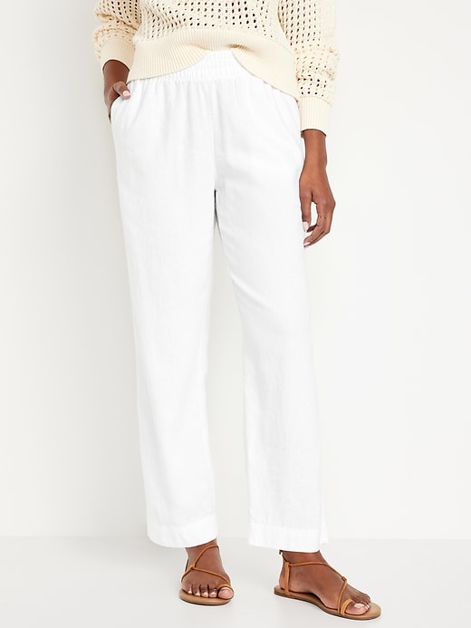 Image number 1 showing, High-Waisted Linen-Blend Straight Pants