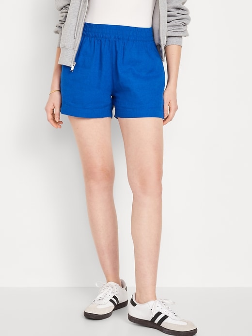 Image number 1 showing, High-Waisted Linen-Blend Pull-On Shorts -- 3.5-inch inseam