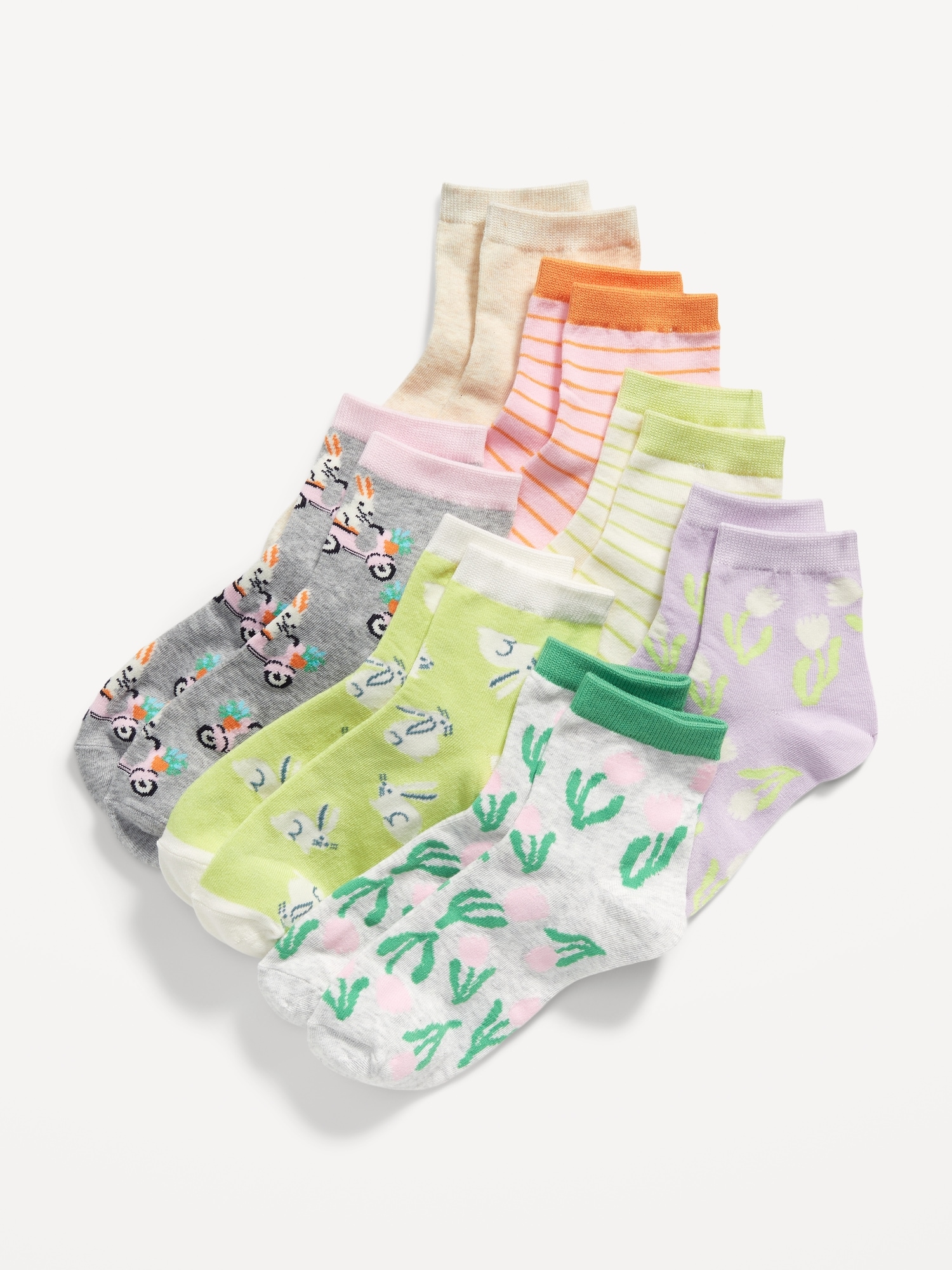 Printed Quarter-Crew Socks 7-Pack for Girls