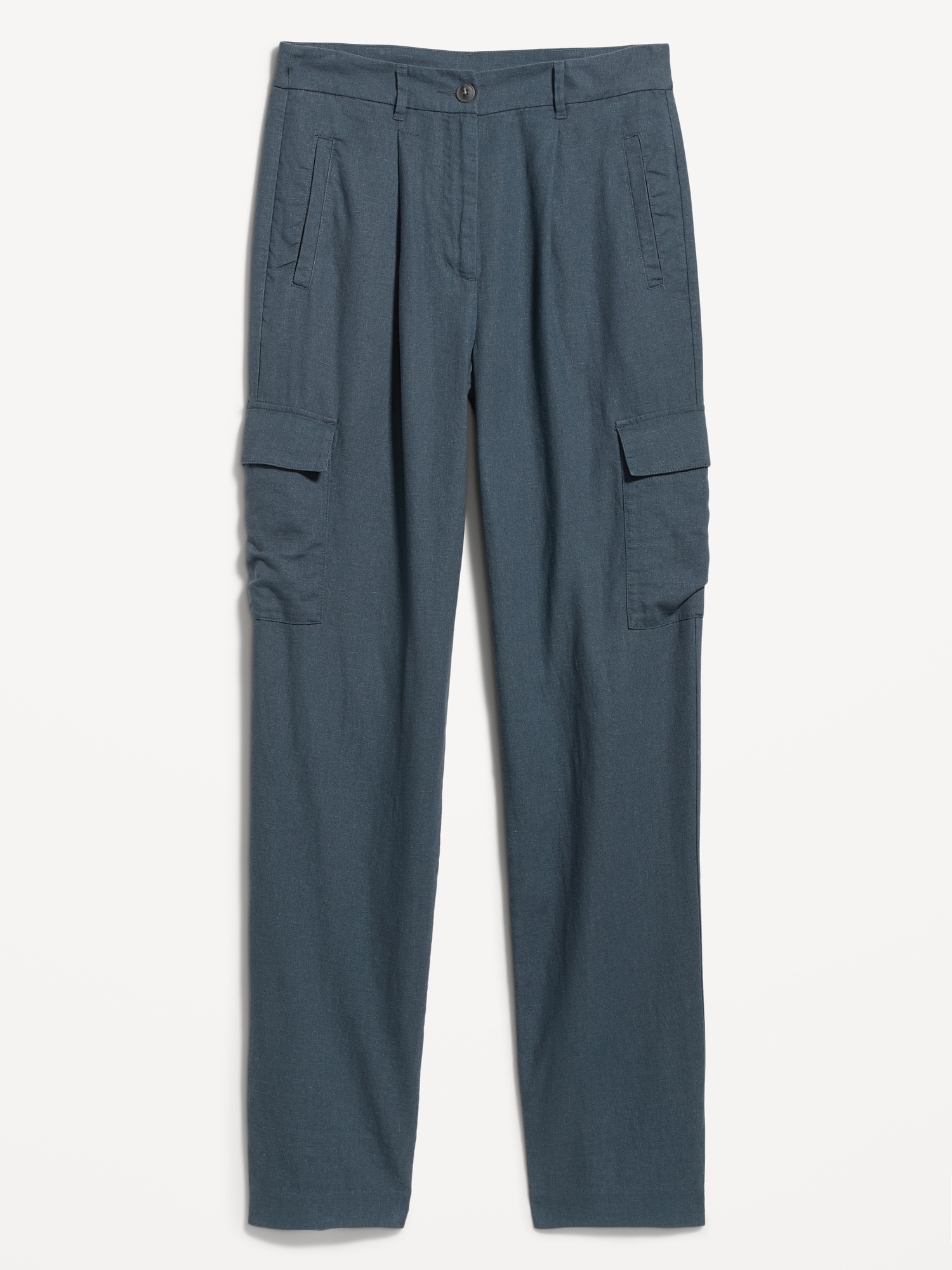 High-Waisted Linen-Blend Cargo Straight Pants