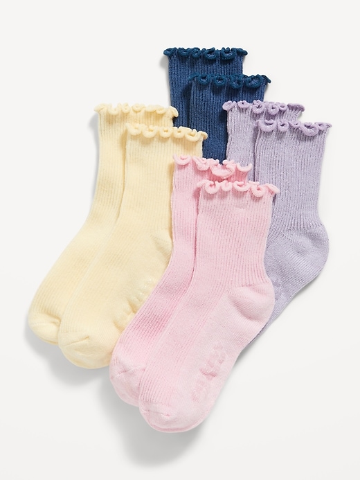 View large product image 1 of 1. Lettuce-Edge Crew Socks 4-Pack for Toddler Girls & Baby