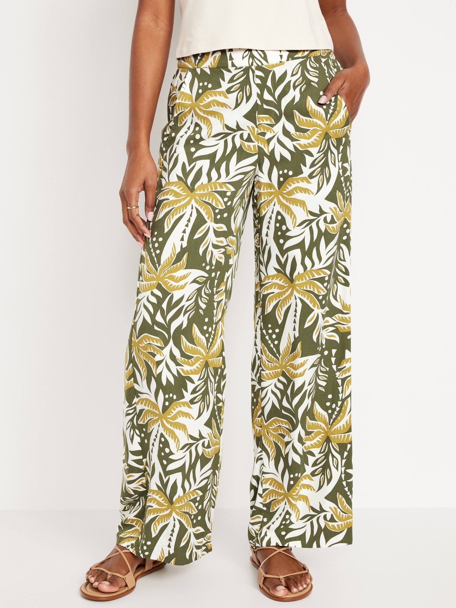Palm Leaves Print Pants Hawaiian Floral Aesthetic Straight Wide Leg Pants  High Waisted Office Trousers Large Size - AliExpress