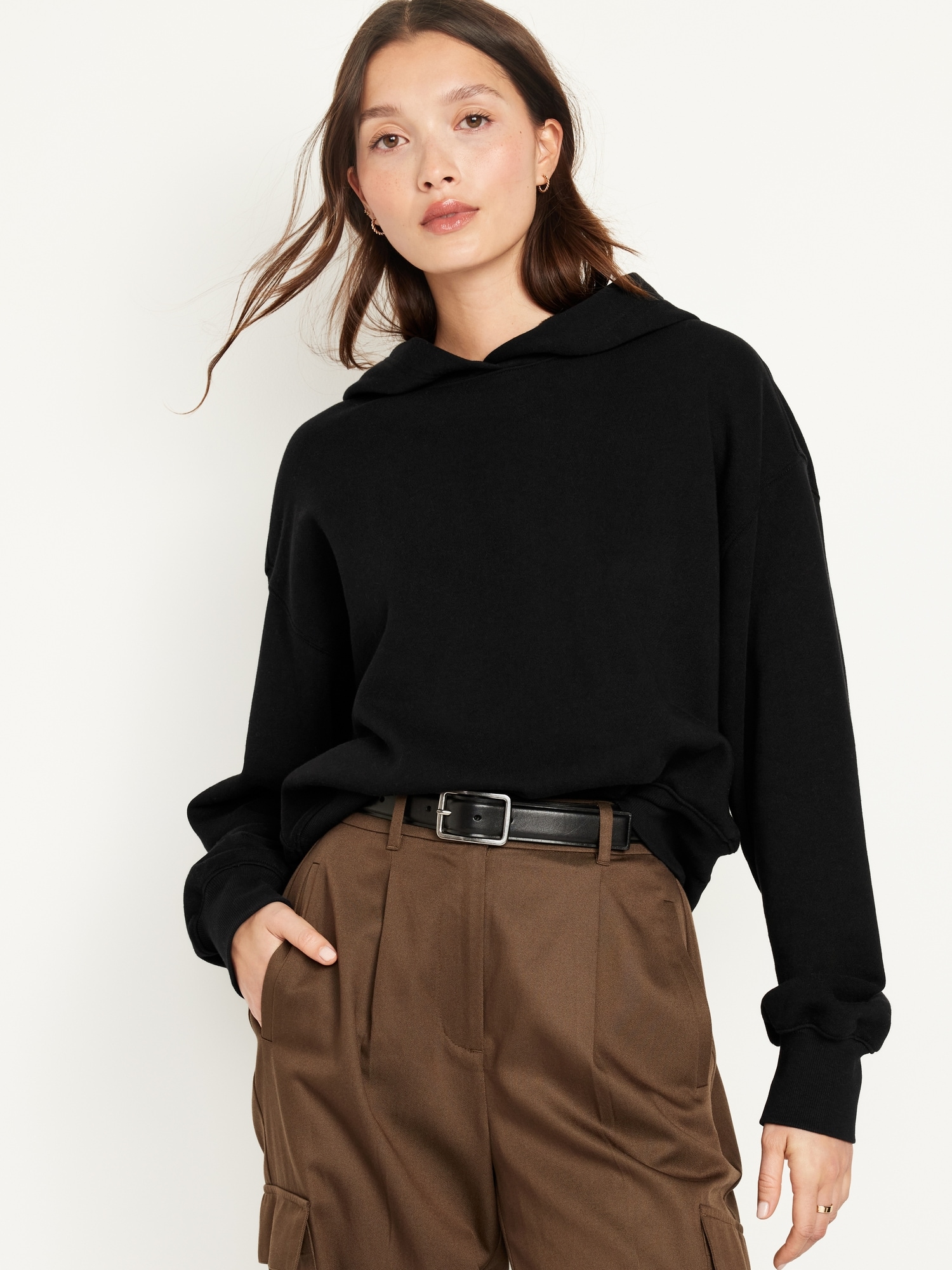 Women'S Fleece Hoodie Mid-Length Drawstring Sweatshirts Casual