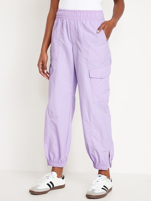 Image number 1 showing, High-Waisted Ankle-Zip Cargo Joggers