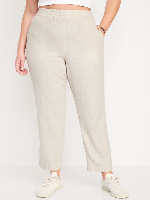 Image number 7 showing, High-Waisted Linen-Blend Straight Pants