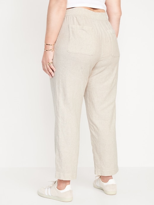 Image number 8 showing, High-Waisted Linen-Blend Straight Pants