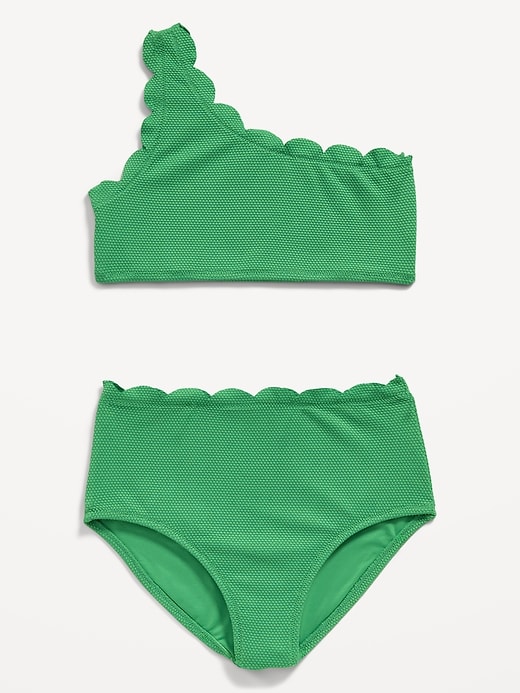 View large product image 1 of 3. One-Shoulder Scallop-Trim Swim Set for Girls