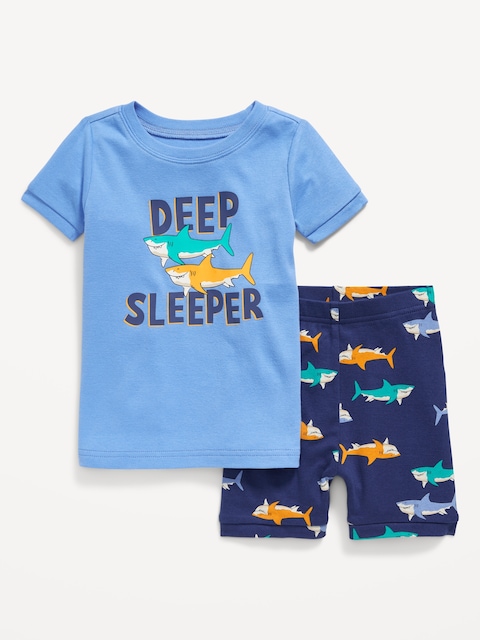 Unisex Snug-Fit Graphic Pajama Shorts Set for Toddler & Baby - Blue Sharks
