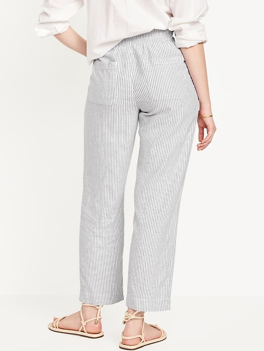 Image number 2 showing, High-Waisted Linen-Blend Straight Pants