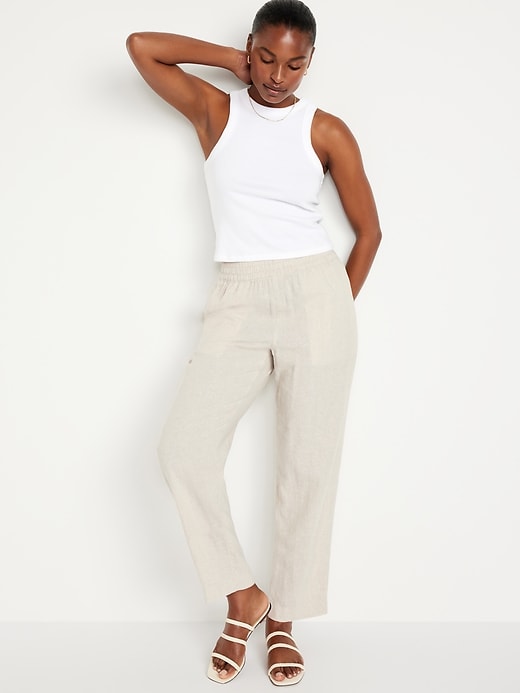 Image number 3 showing, High-Waisted Linen-Blend Straight Pants
