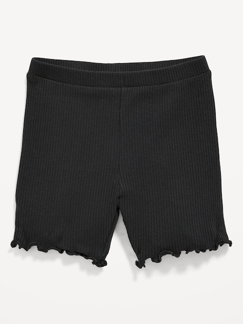 Rib-Knit Lettuce-Edge Biker Shorts for Toddler Girls - Black Jack