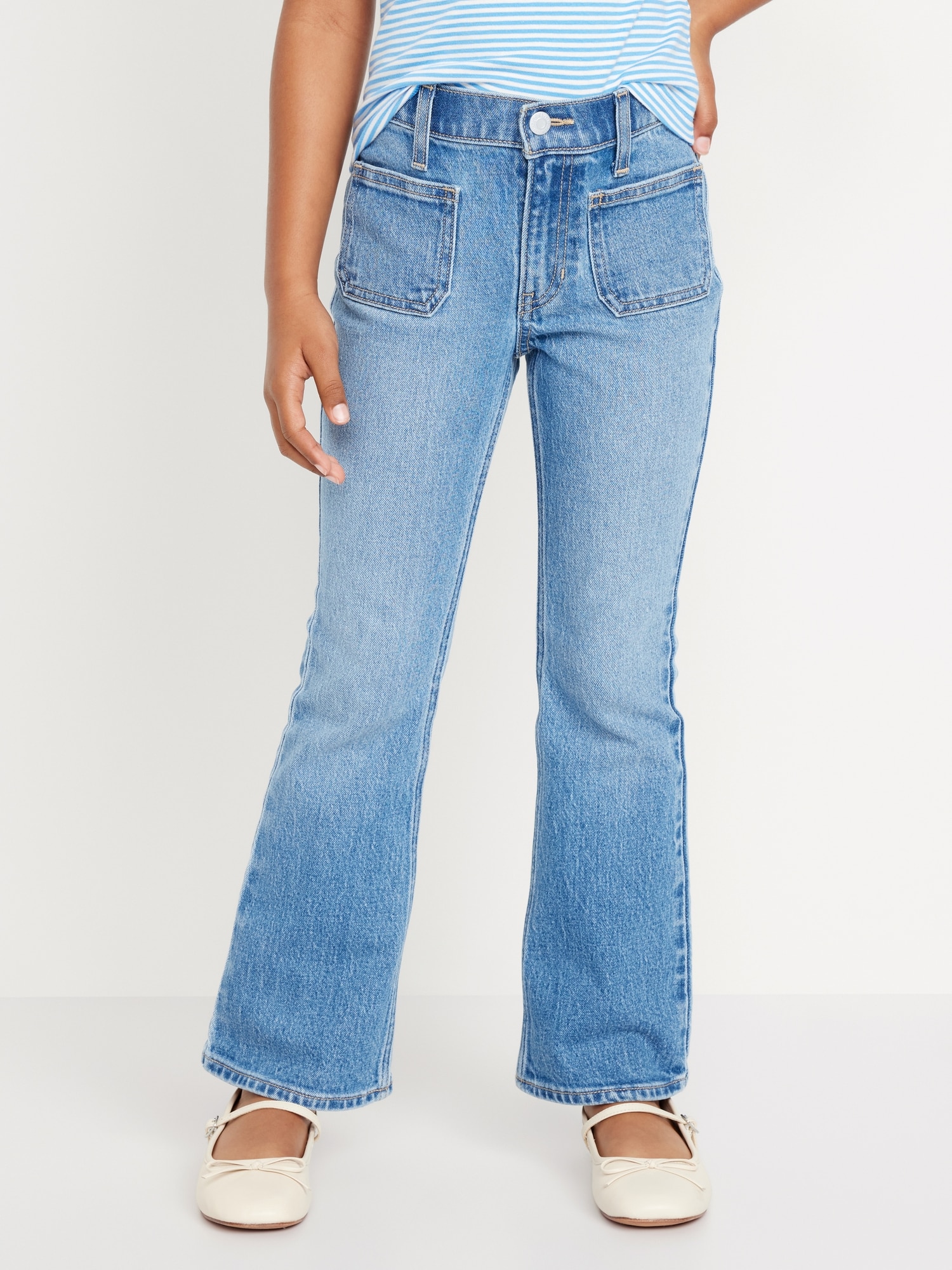 High-Waisted Built-In Tough Ripped Flare Jeans for Girls