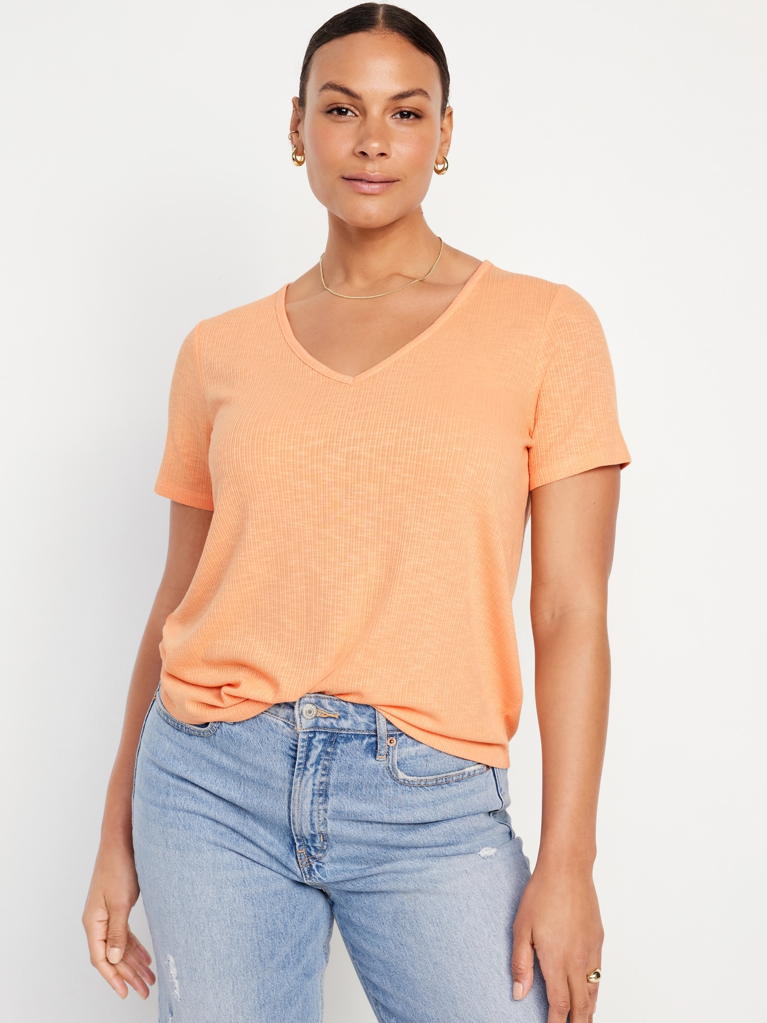 Luxe VNeck Ribbed SlubKnit TShirt Old Navy