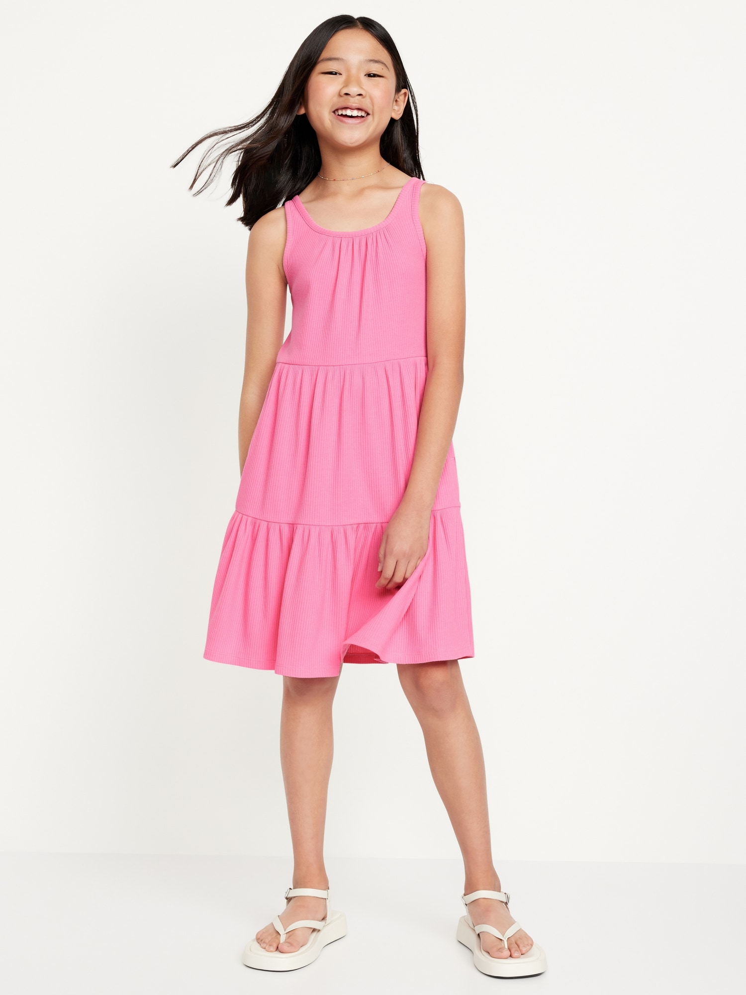 Sleeveless Rib-Knit Tiered Dress for Girls Hot Deal