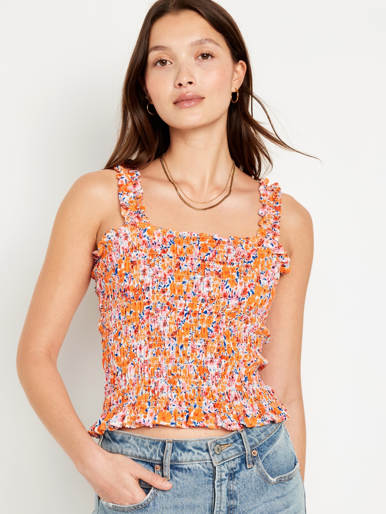  SYCBHSD Women's Summer Casual Cami Top Shirred Back
