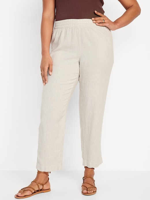 Image number 5 showing, High-Waisted Linen-Blend Straight Pants
