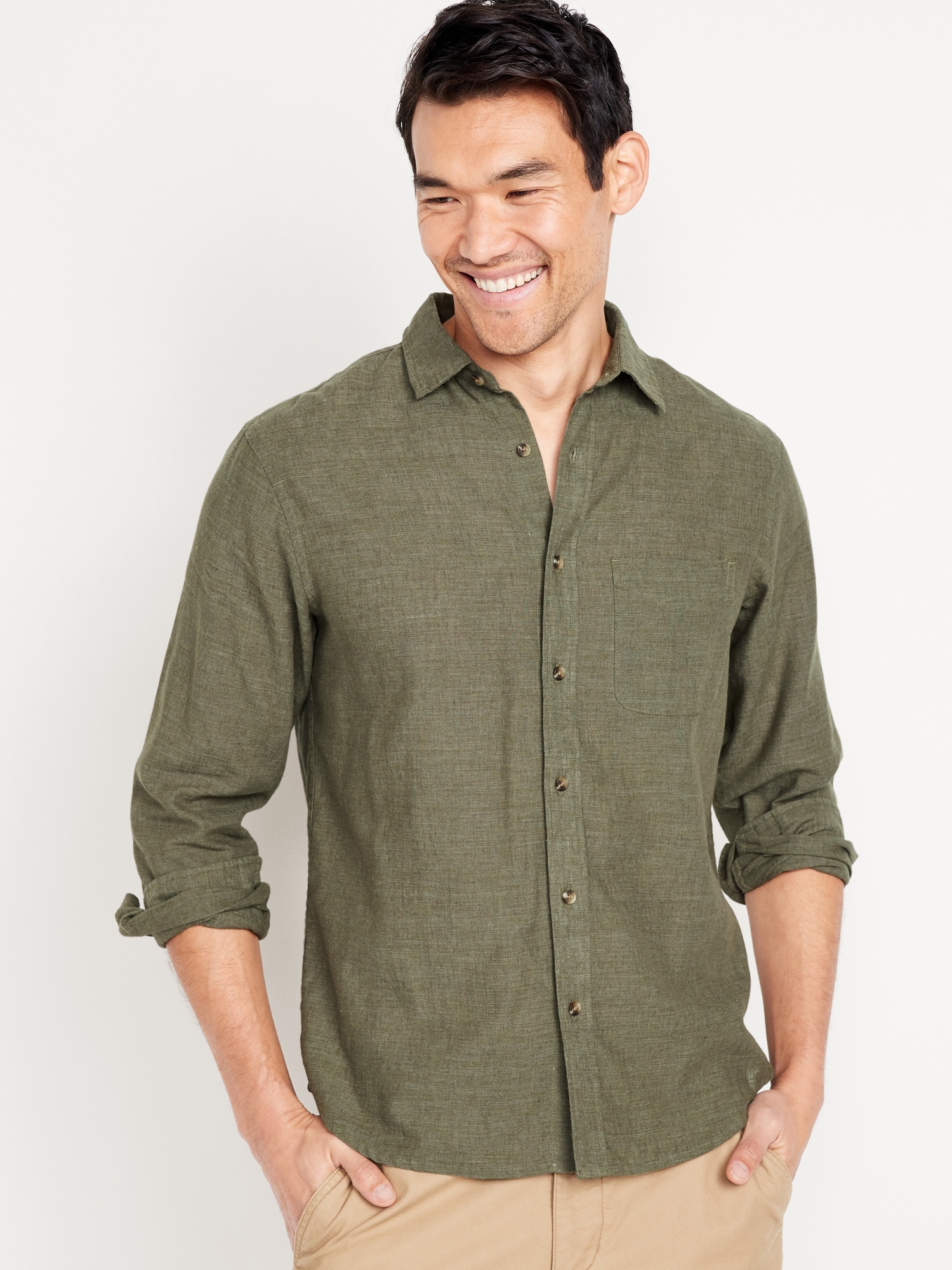Men's Linen Shirt Summer Shirt Beach Shirt Blue Green Khaki Long