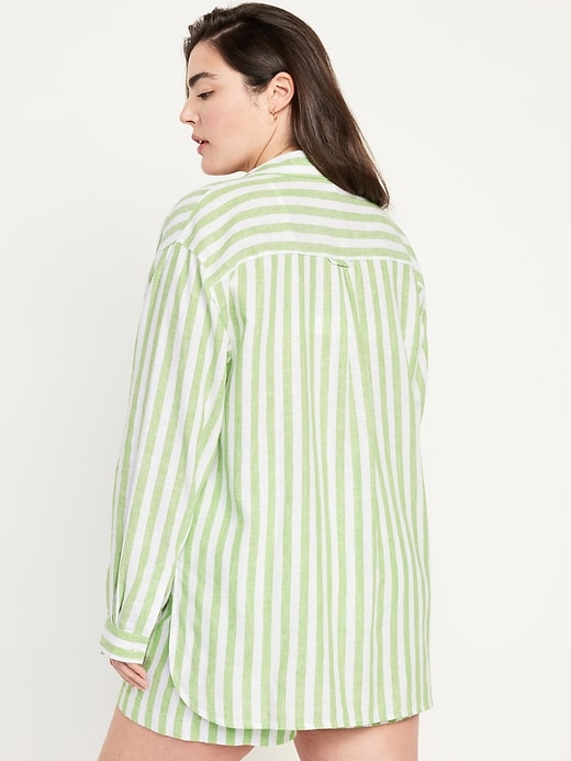 Image number 6 showing, Linen-Blend Striped Boyfriend Shirt