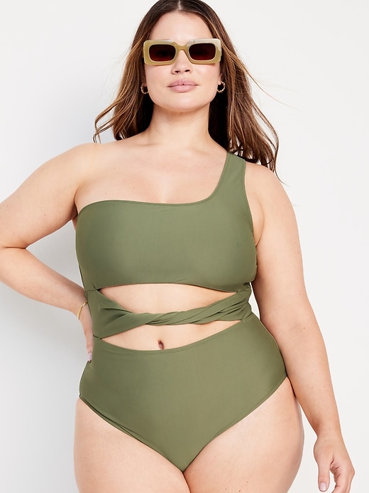 Image number 7 showing, Twist-Front One-Shoulder Swimsuit