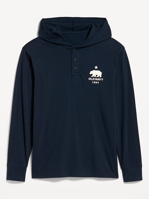 View large product image 1 of 1. Lightweight Logo Henley Hoodie