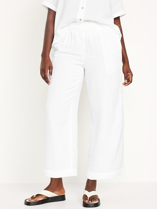 Image number 5 showing, High-Waisted Crinkle Gauze Pull-On Ankle Pants