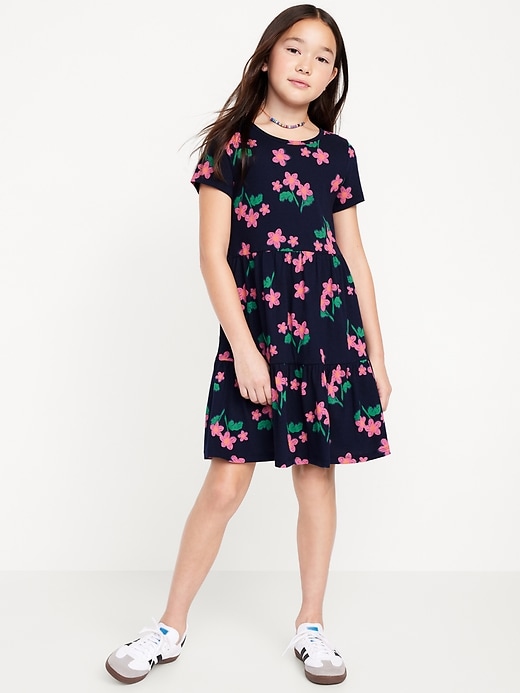 View large product image 1 of 3. Short-Sleeve Tiered Swing Dress for Girls